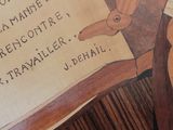 a piece of paper with a picture of a man holding a pair of scissors