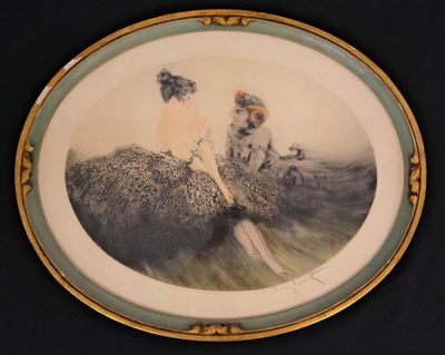 a picture of two women sitting on a rock in the water