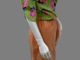 an image of a mannequin dressed in a green and orange dress