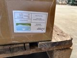 a cardboard box with a label on it sitting on a pallet