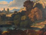 painting of a landscape with a river and a castle in the distance