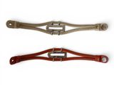 two belts with metal buckles on them on a white background