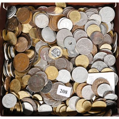 a box full of coins with a price tag on it