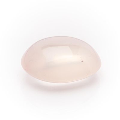an oval pink quartz stone on a white background