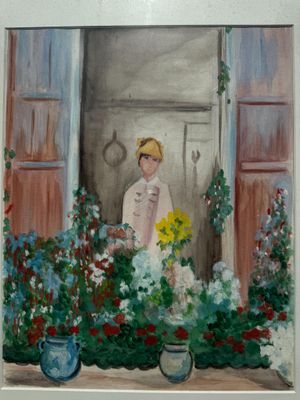 Ecole française du XX°, Jardinière à sa fenêtre, gouache sur…