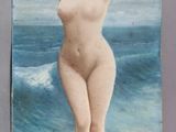 tableau représentant une femme nue debout sur la plage, les mains derrière la tête