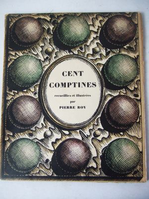 an old book with a picture of a bunch of fruit on it