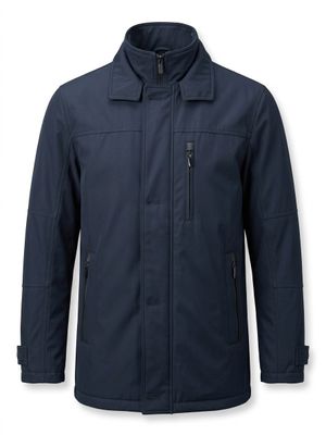 une veste bleu marine avec un col à fermeture éclair et un col à fermeture éclair