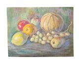painting of a still life of fruit and vegetables on a table