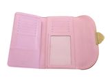 pink leather wallet with a card holder and a note pad