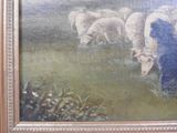 a painting of a group of sheep grazing in a field