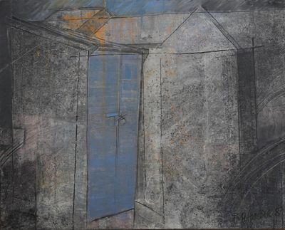 a painting of an open door in a room