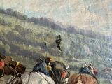 a painting of a man riding a horse with a bunch of birds on his back