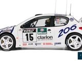 a white and blue car with a number on the side