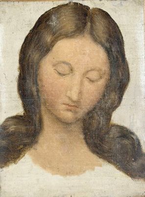 painting of a woman with her eyes closed and her eyes closed