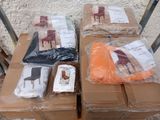 many boxes with different items in them on a pallet