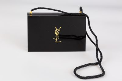 saint laurent black box clutch bag with chain strap