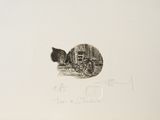 a black and white drawing of a horse and buggy