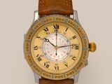 an image of a watch with roman numerals on a brown leather strap
