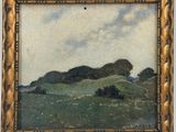 peinture d'un paysage avec des arbres et des collines en arrière-plan