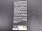the back of a black refrigerator with a label on it