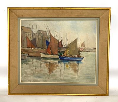 École française du XXe s. : Voiliers au port.