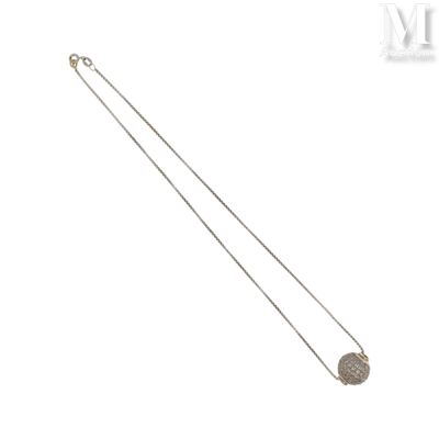 silver plated necklace with round pendant and chain on white background
