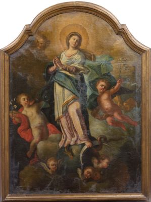 une peinture ancienne représentant une femme tenant un enfant dans ses bras