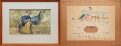 two framed pictures of a horse and a bird in a field