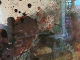 a picture of a picture of a living room with paint splatters on the walls