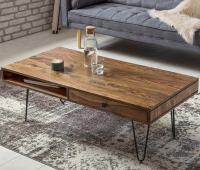 Table basse 2 tiroirs SURATE en bois de sheesham massif - 11…