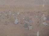 a painting of a group of people sitting on the beach