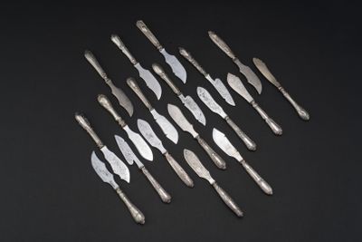 Ensemble de 18 couteaux à poisson, les manches en argent fou… - Photo 1