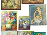 tableau faisant partie d'une série représentant une femme avec un vase de fleurs