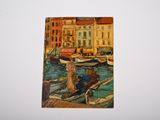 a picture of a painting of boats in a harbor