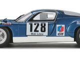 a blue race car with a number on the side of it