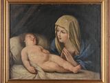 une image d'une peinture représentant une femme tenant un bébé sur ses genoux