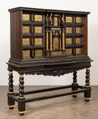 an image of a wooden cabinet with a cross on top of it