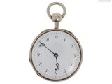 une montre de poche en argent avec un cadran blanc sur fond blanc