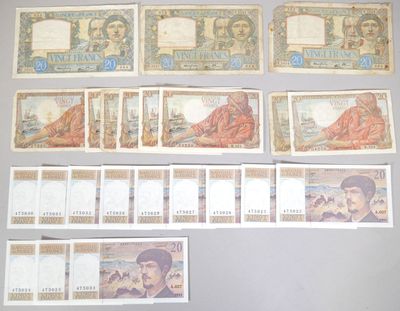 FRANCE. Ensemble de 23 Billets - 20 Francs.