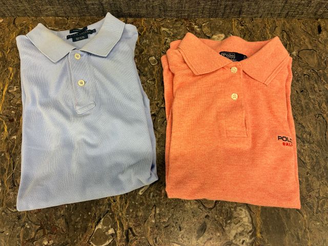 RALPH LAUREN – Lot de deux polos en coton rose saumon et bleu cie...