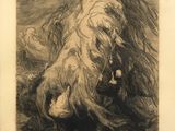 une image représentant un dessin en noir et blanc d'un chien allongé par terre