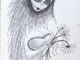an image of a drawing of a woman with a veil and a flower