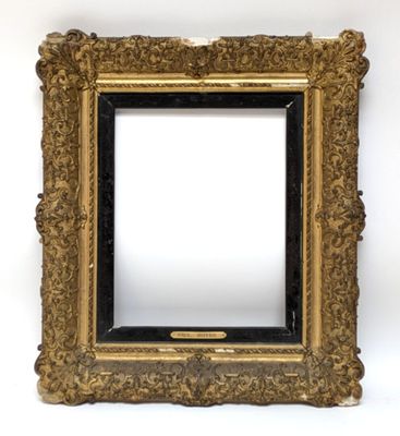 a gold frame with a black border and a white background