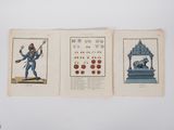 two pages of a book with a drawing of a man holding a sword