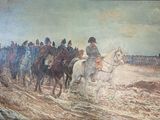 un tableau représentant un groupe d'hommes à cheval dans la neige