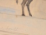 drawing of a man riding a horse in the desert