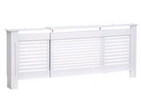 un gros plan sur un cache-radiateur blanc accroché à un mur blanc