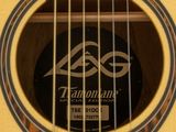 a close up of a guitar with a label on it