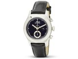 une photo d'une montre-bracelet avec un cadran noir et un bracelet en cuir noir